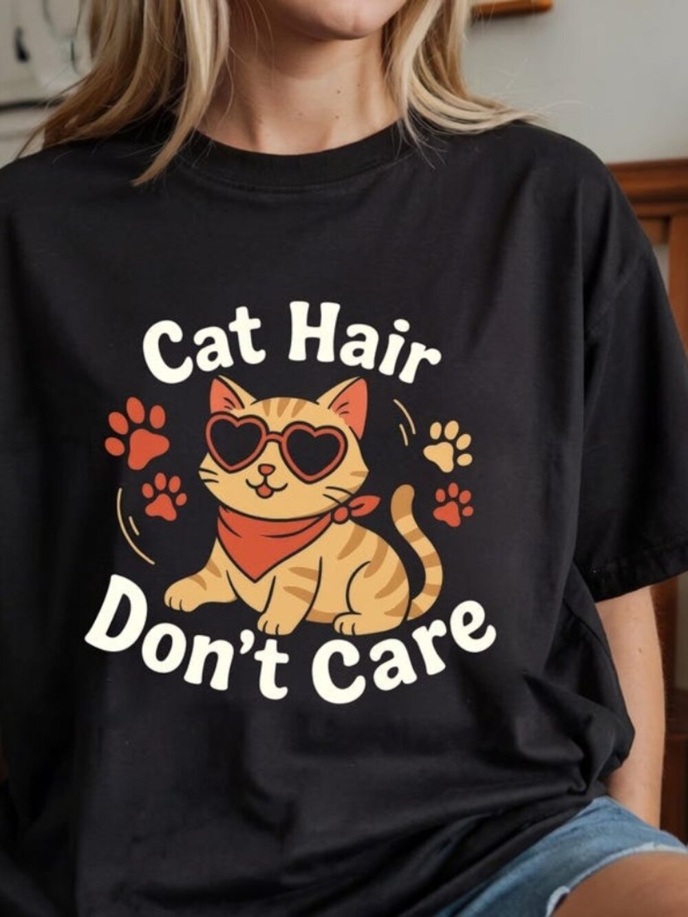 Cat Hair Don’t Care T-shirt, Funny Cat Lover Tee